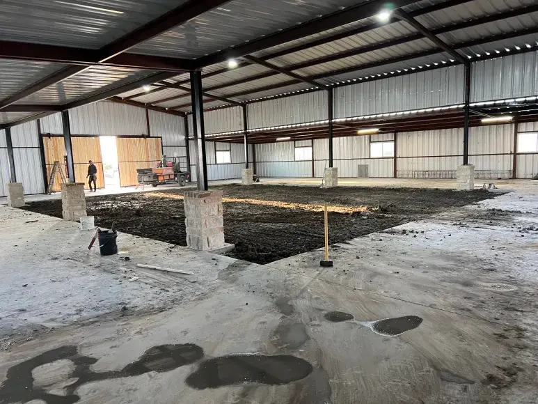 Interior commercial concrete slab work in large building
